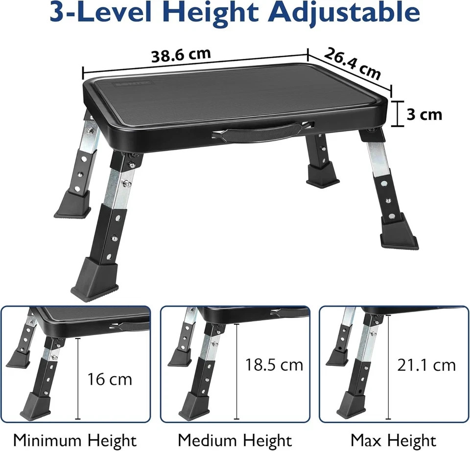 Compact Heavy Duty Step Stool with Adjustable Height & Slip Resistance