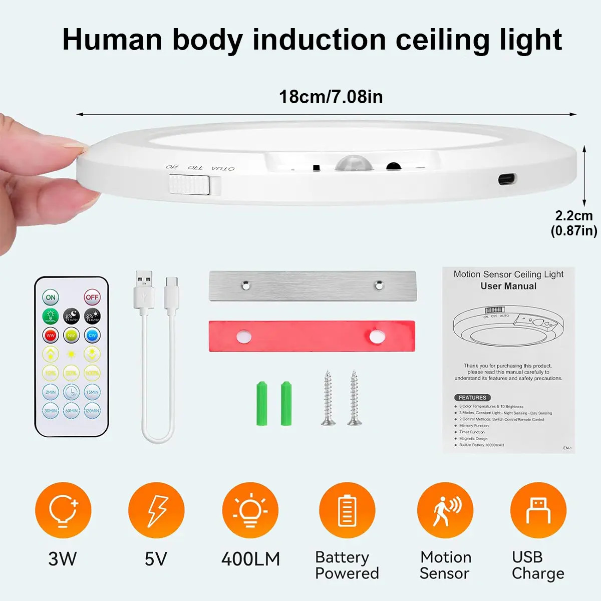 GMOX Rechargeable Motion Sensor Ceiling Light 2/4Pack with Remote