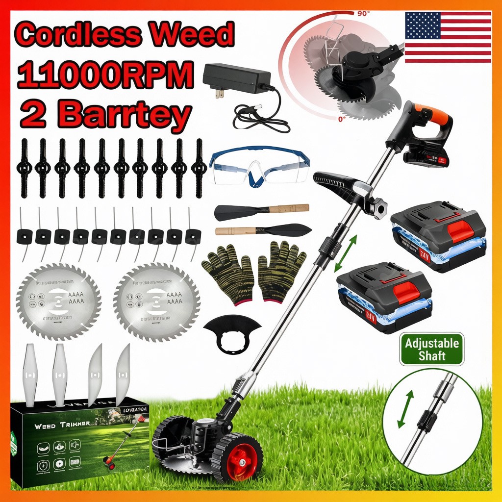 24V Cordless Weed Wacker Grass Trimmer 2 Batteries Brush Cutter Lawn Edger Kit