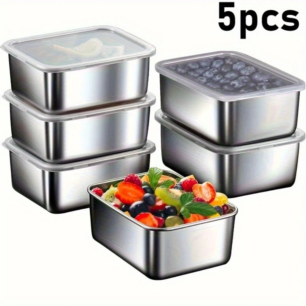 5pc Stainless Steel Food Storage Containers with Lids Leakproof Stackable Reusab