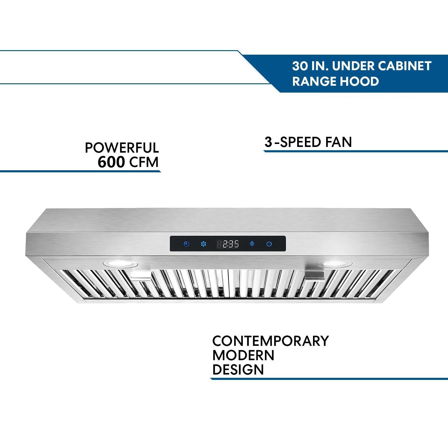 SNDOAS 30in Under Cabinet Kitchen Range Hood 800CFM 3-Speed Touch Control Vented