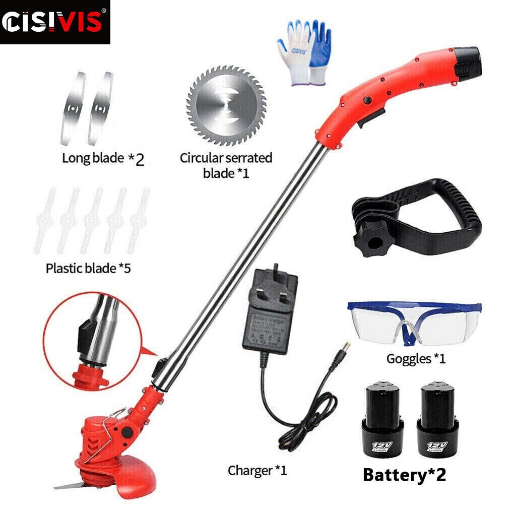 Electric Cordless Grass String Trimmer Lawn Edger Weed Wacker Cutter + 2 Battery