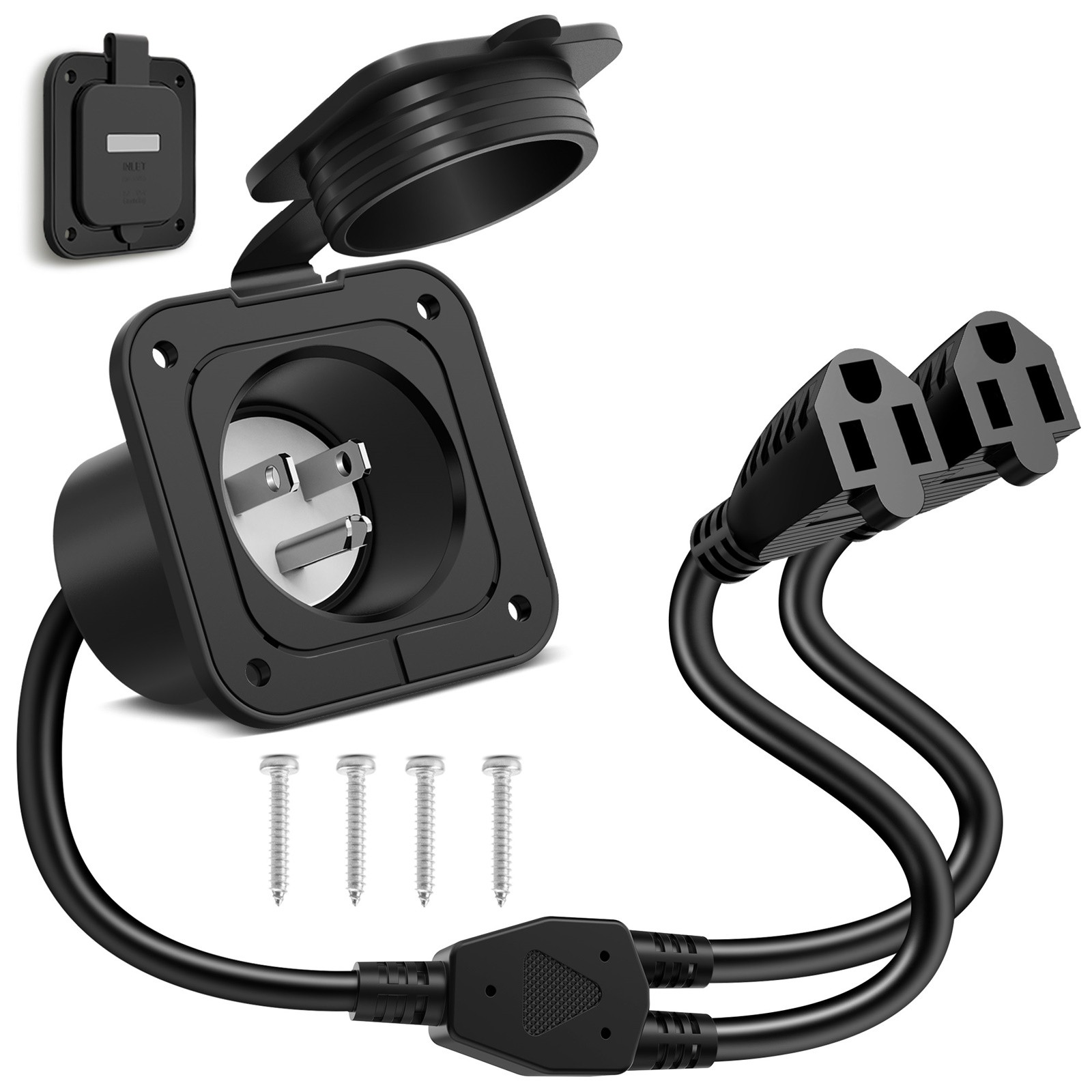 15A Shore Power Inlet RV Flanged Power Plug NEMA 5-15P 125V AC Electrical Outlet