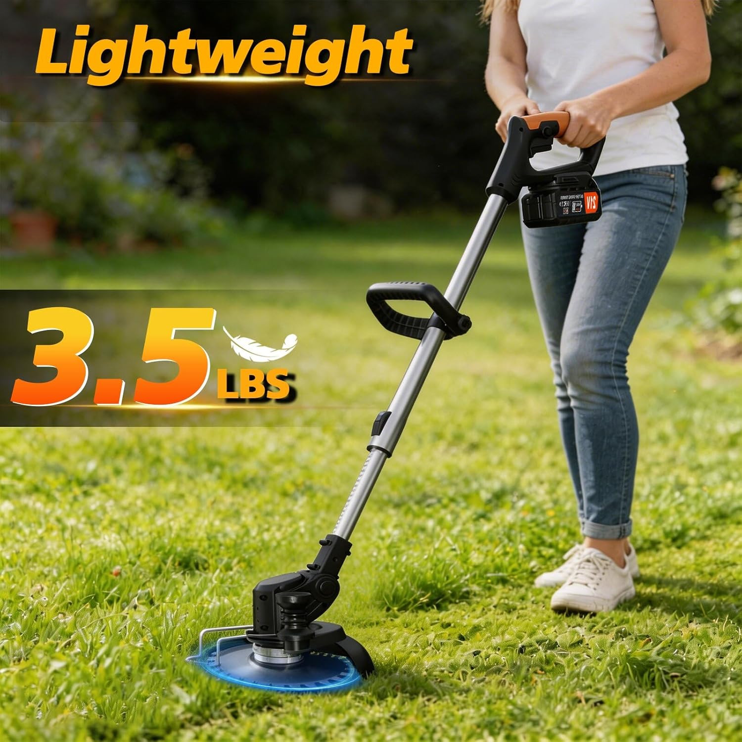 21V Cordless Weed Wacker with Edger Wheel for Garden Yard,Battery Powered | 3 in
