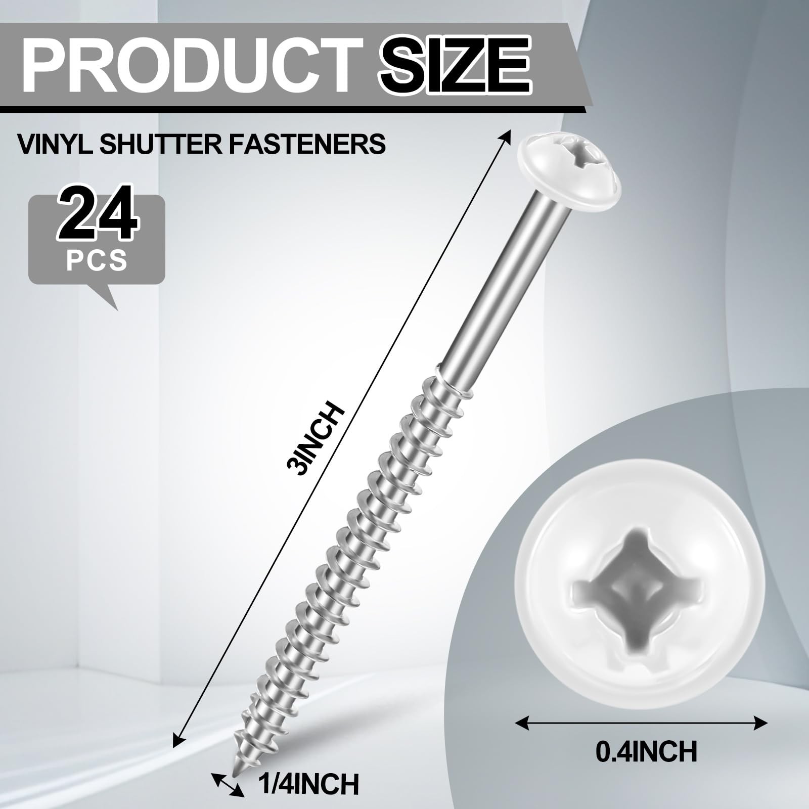 24 Pcs Vinyl Shutter Fasteners 3 Inch Painted Screws Metal Carbon Steel White