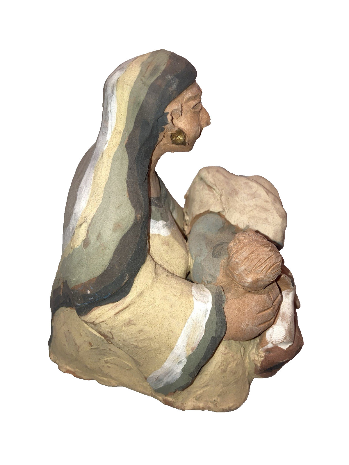 Egyptian Terracotta Clay Snake Charmer Figurine Holding Child Over Cobras Signed