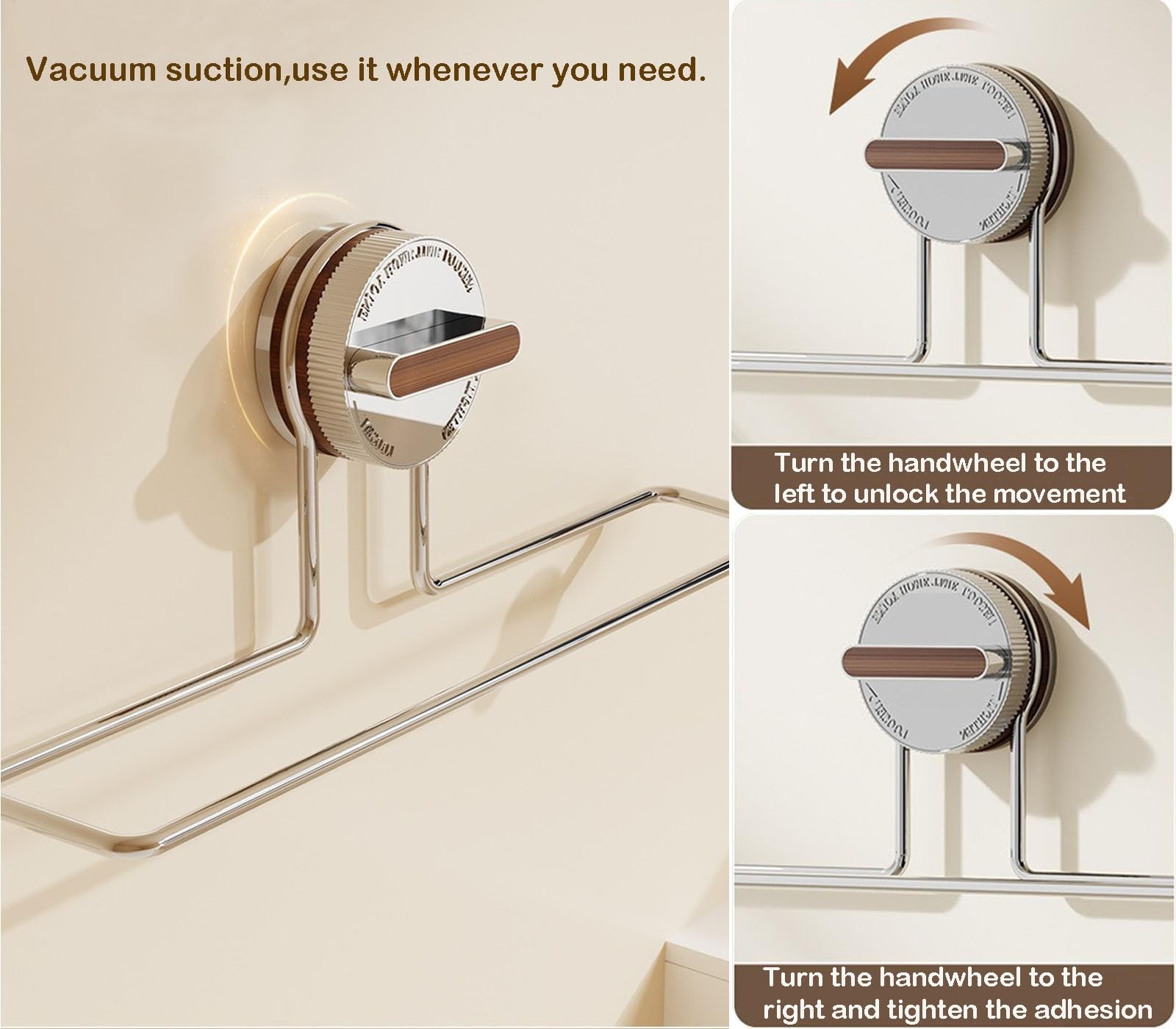Removable Suction Cup Paper Towel Holder Under Cabinet,Stainless Steel & Wood…