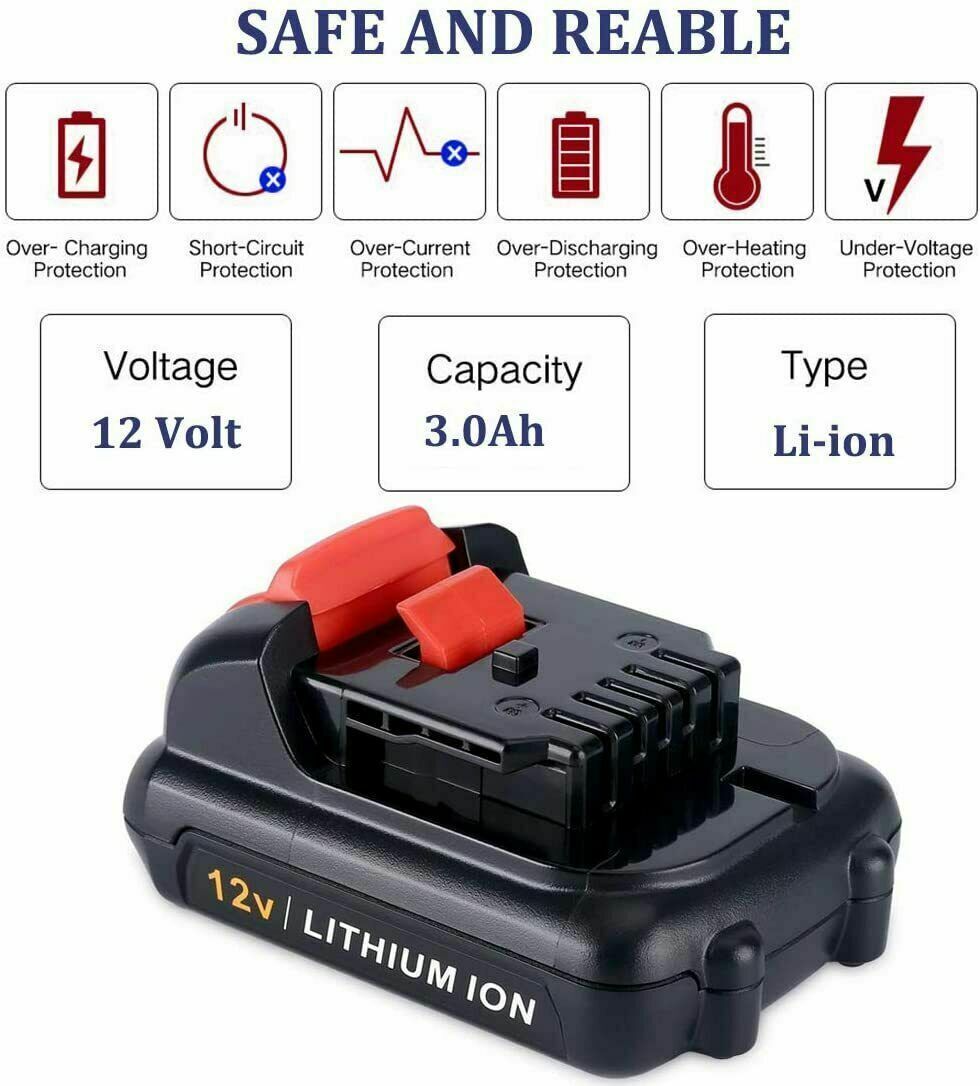 12V 3.0Ah 12Volt XR Lithium-Ion For Dewalt Battery /Charger DCB127 DCB120 DCB101