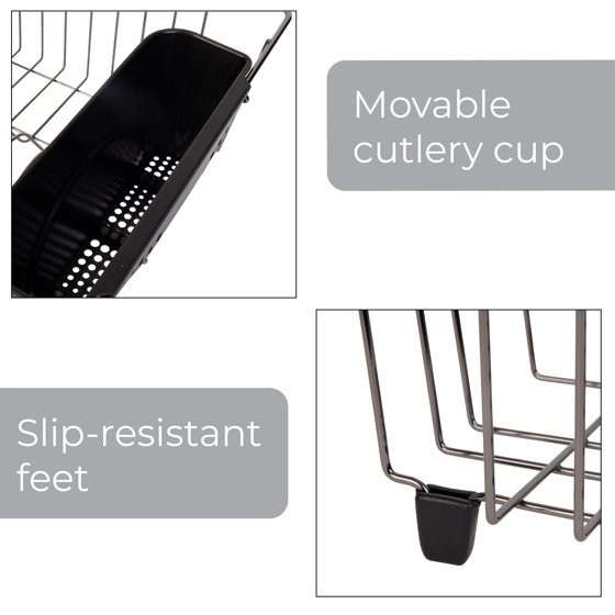 Mainstays Compact Dish Drainer Rack Chrome Black Kitchen Drying Tray
