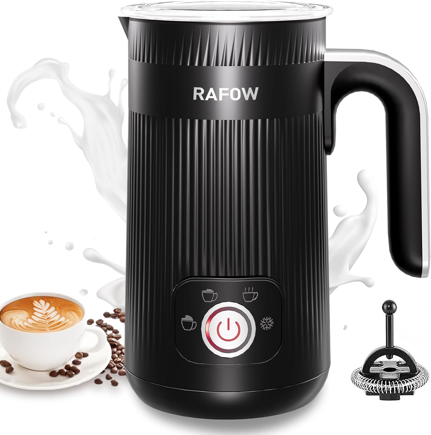 4 in 1 Electric Milk Frother: 10oz/350 mL Large Electric Milk for Hot and Cold