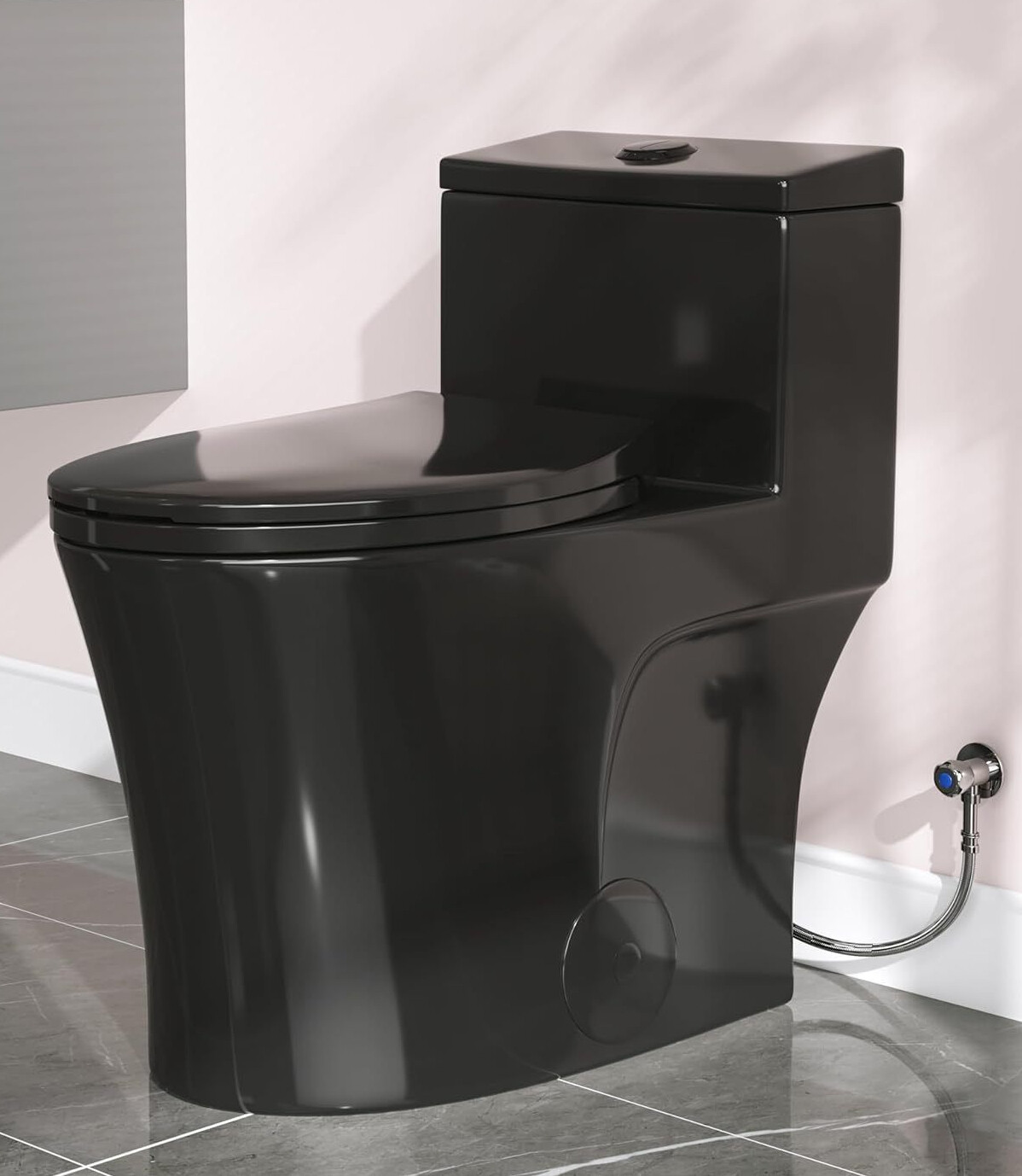 One Piece Toilet Black Elongated Toilets 12” Dual Flush 17” Height Toilet Seat