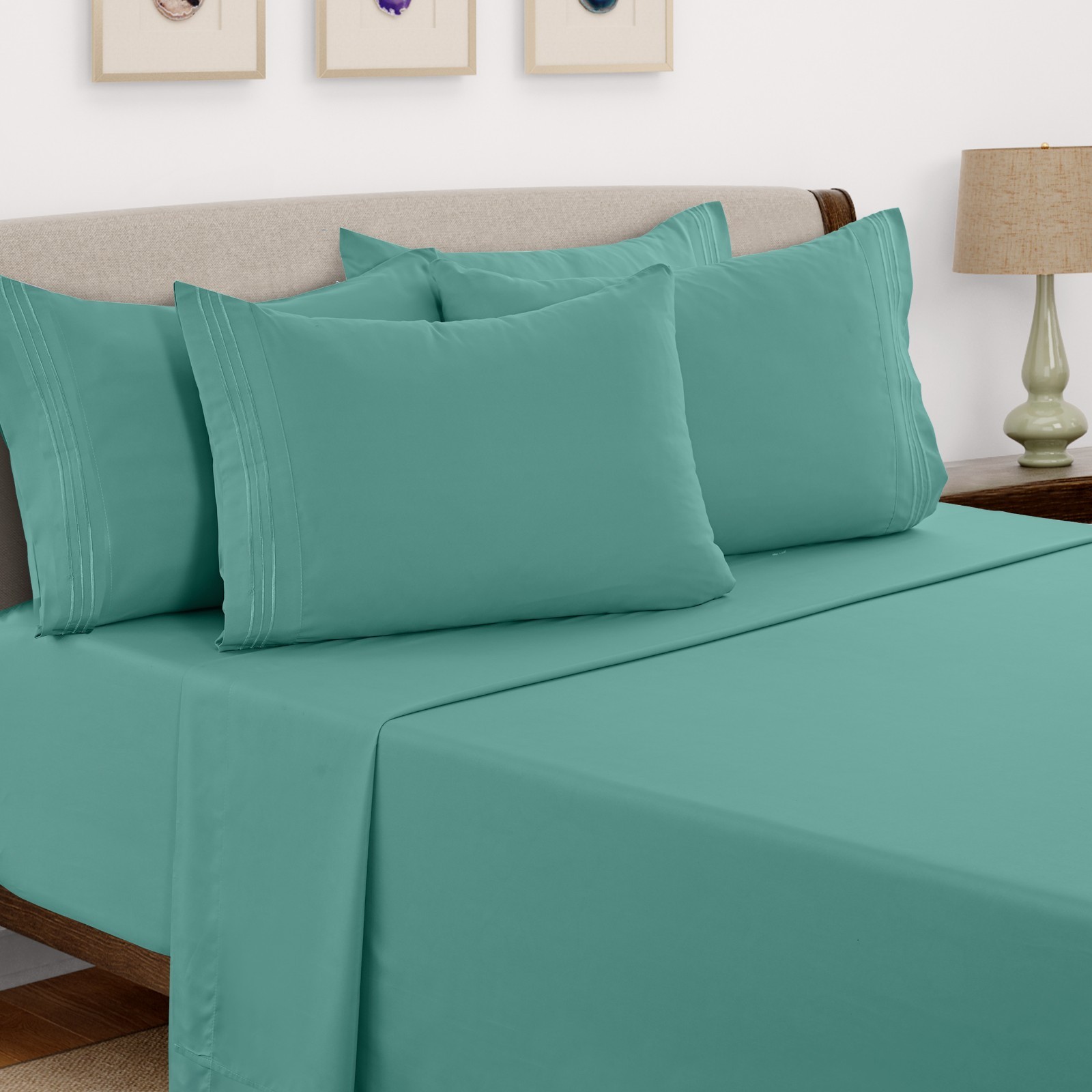 6 Piece Bed Sheet Set 1800 Series Microfiber Comfort Deep Pocket Hotel Bed Sheet