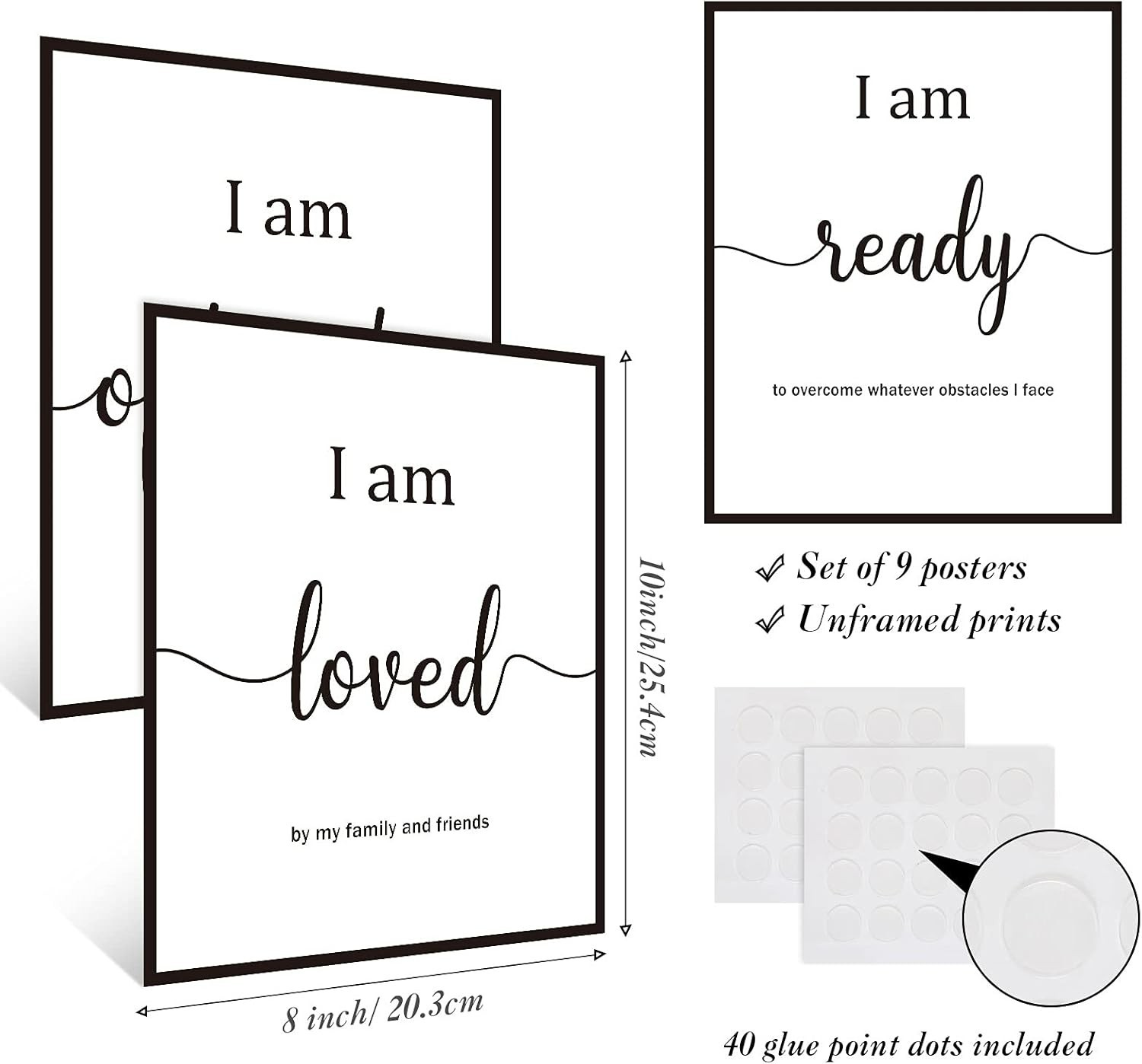Inspirational 8×10 Wall Décor – 9-Piece Motivational Quote Set for Any Room