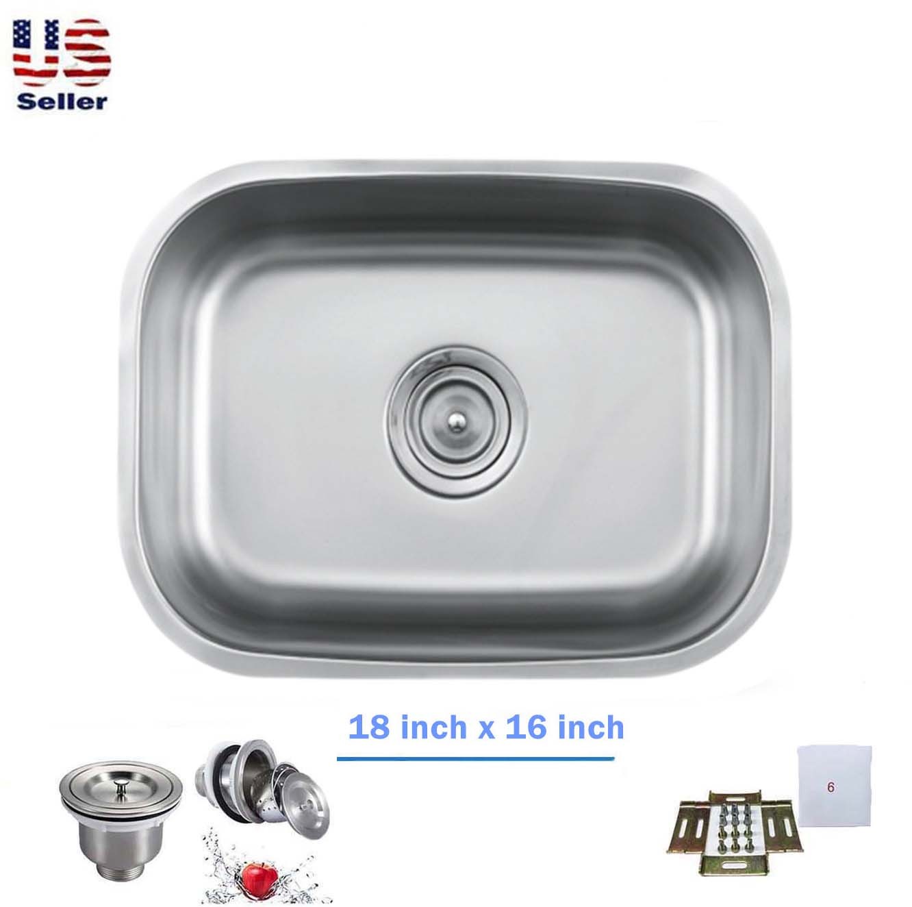 18″ x 16″ Undermount Stainless Steel Single Bowl Kitchen / Bar / Sink 18Gauge
