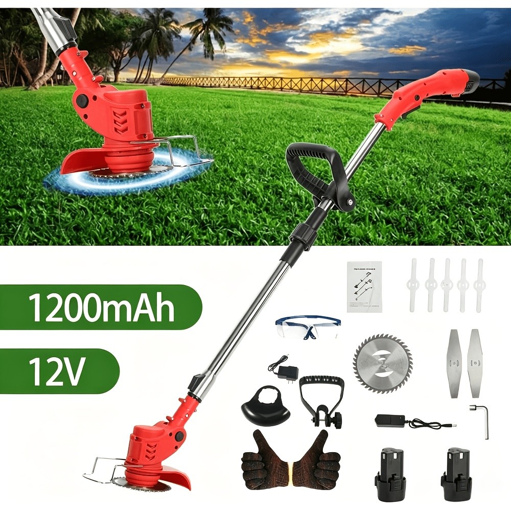 Electric Weed Eater Cordless 1200mAh Battery Operated Weed Trimmer with 3 Types
