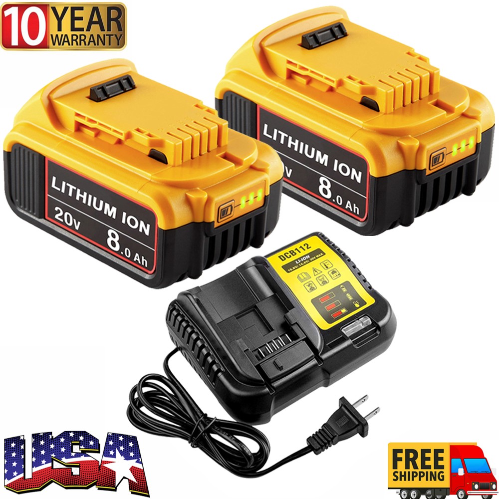 For DeWalt 20V 20 Volt Max XR 8.0AH Lithium Ion Battery /Charger DCB206-2 DCB205