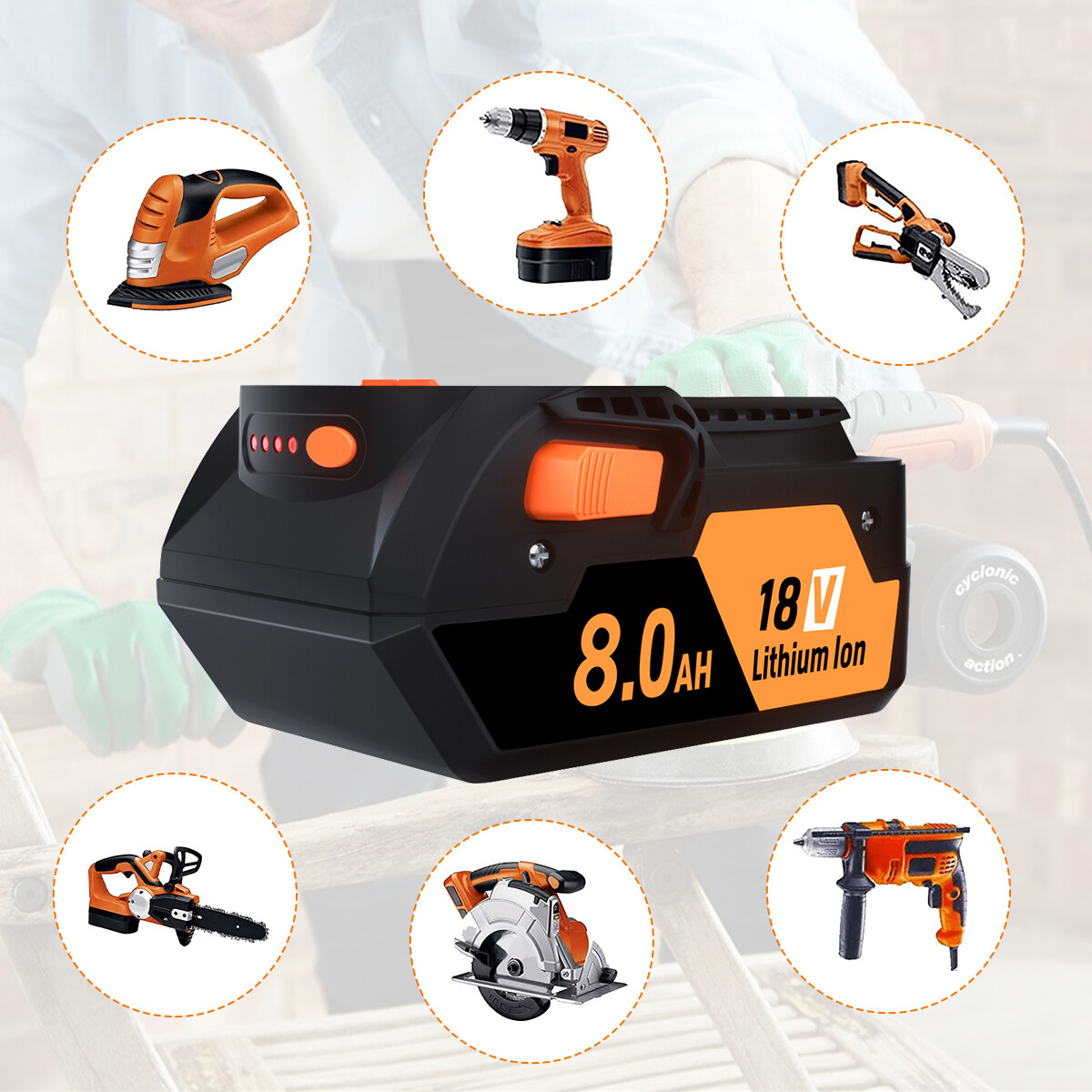 6AH/8AH Hyper Lithium-ion Battery For Ridgid 18V R840087 R840085 Rigid 18V Tools