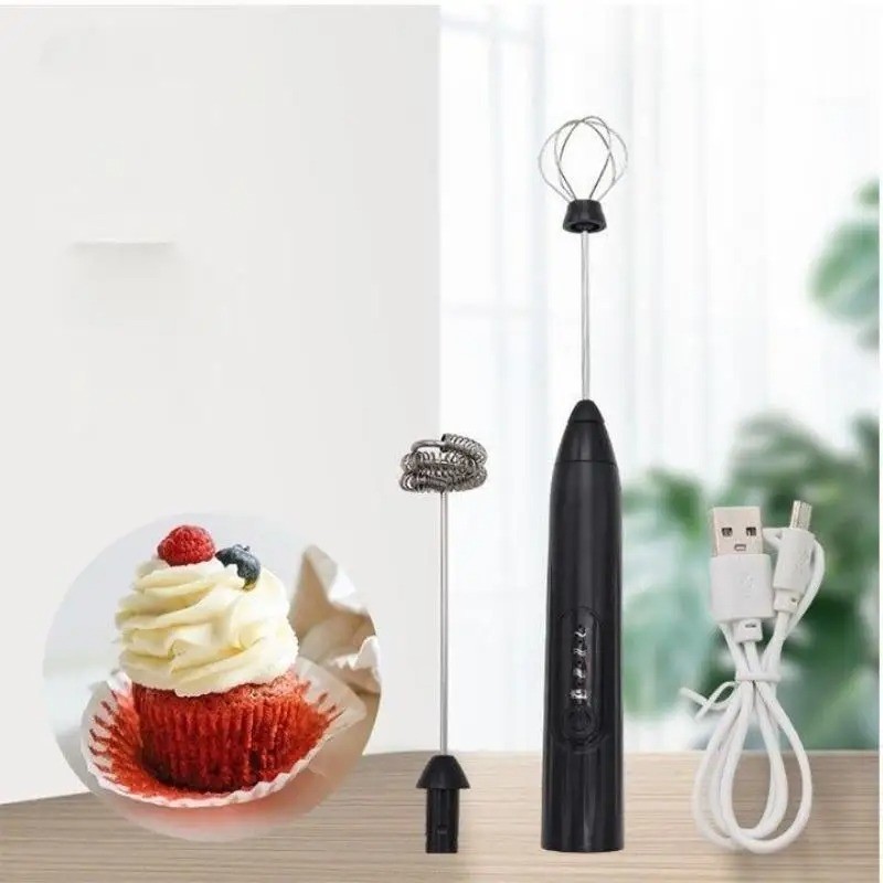 Electric Milk Frother USB Rechargeable Double Whisk Handheld Coffee Foam Mixer