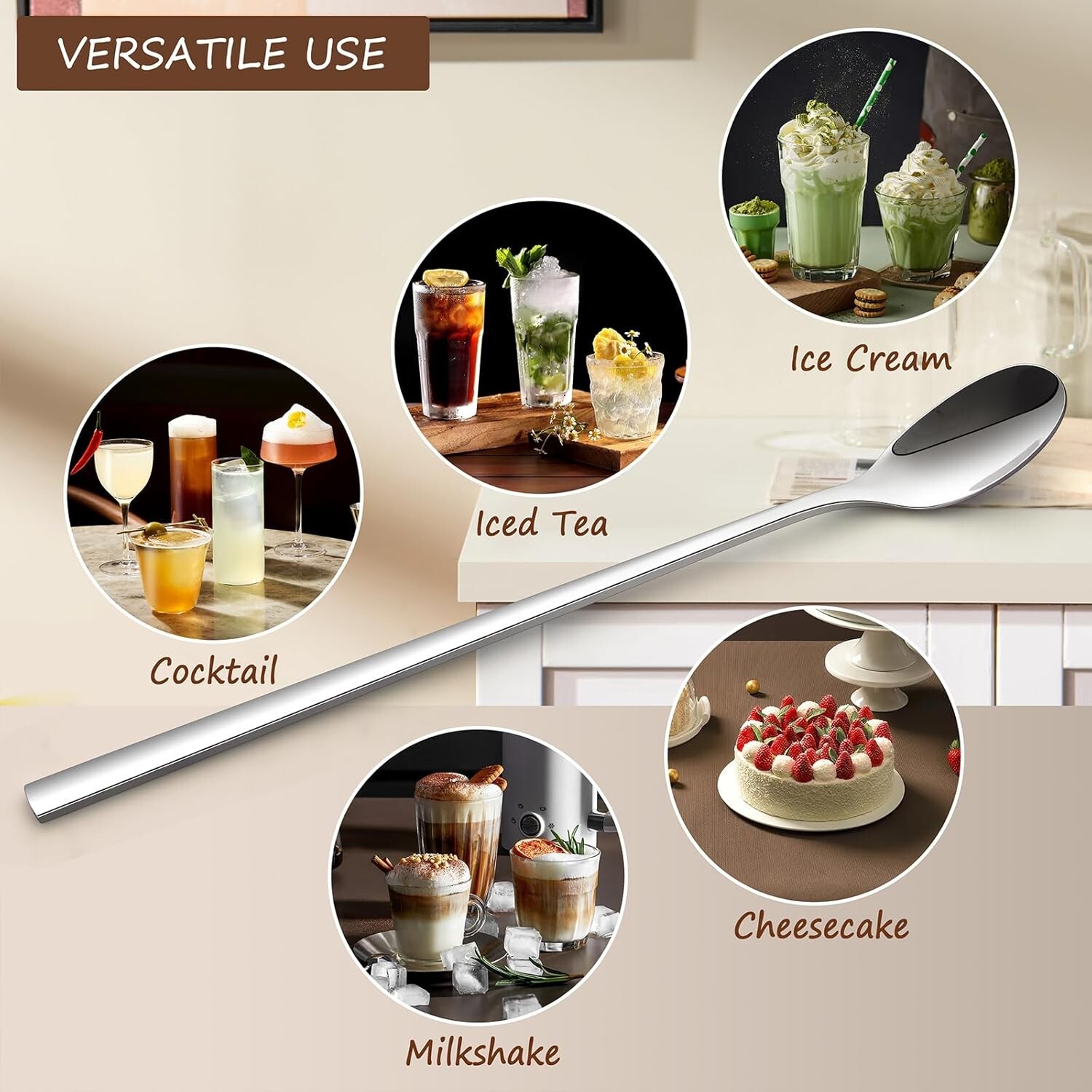 9-Inch Long Handle Spoon, Coffee Stirrers Ice Tea Spoon Premium 18/10 Stainless