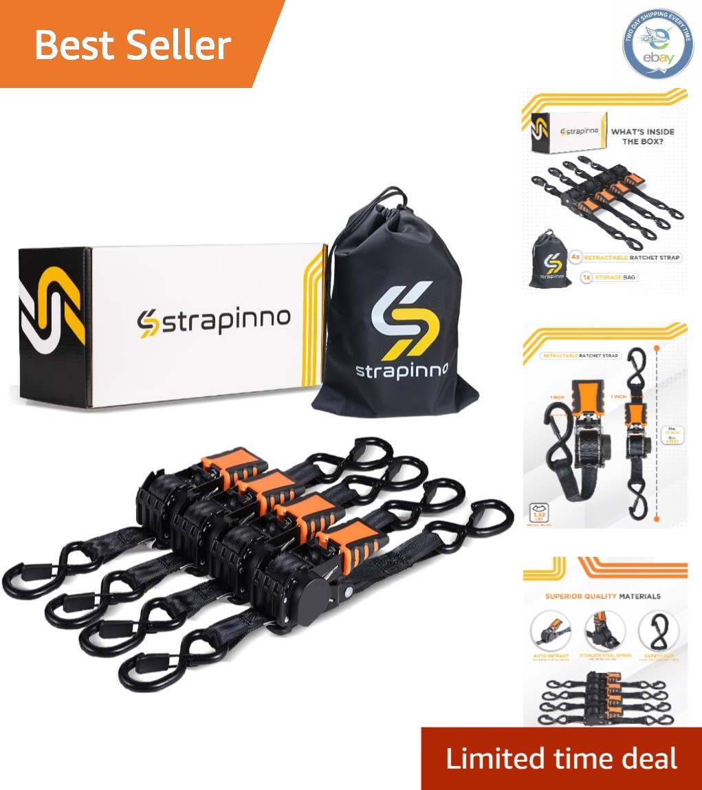 4pcs Retractable Ratchet Straps 1 in x 6 ft – 1,500LBS Breaking Strength