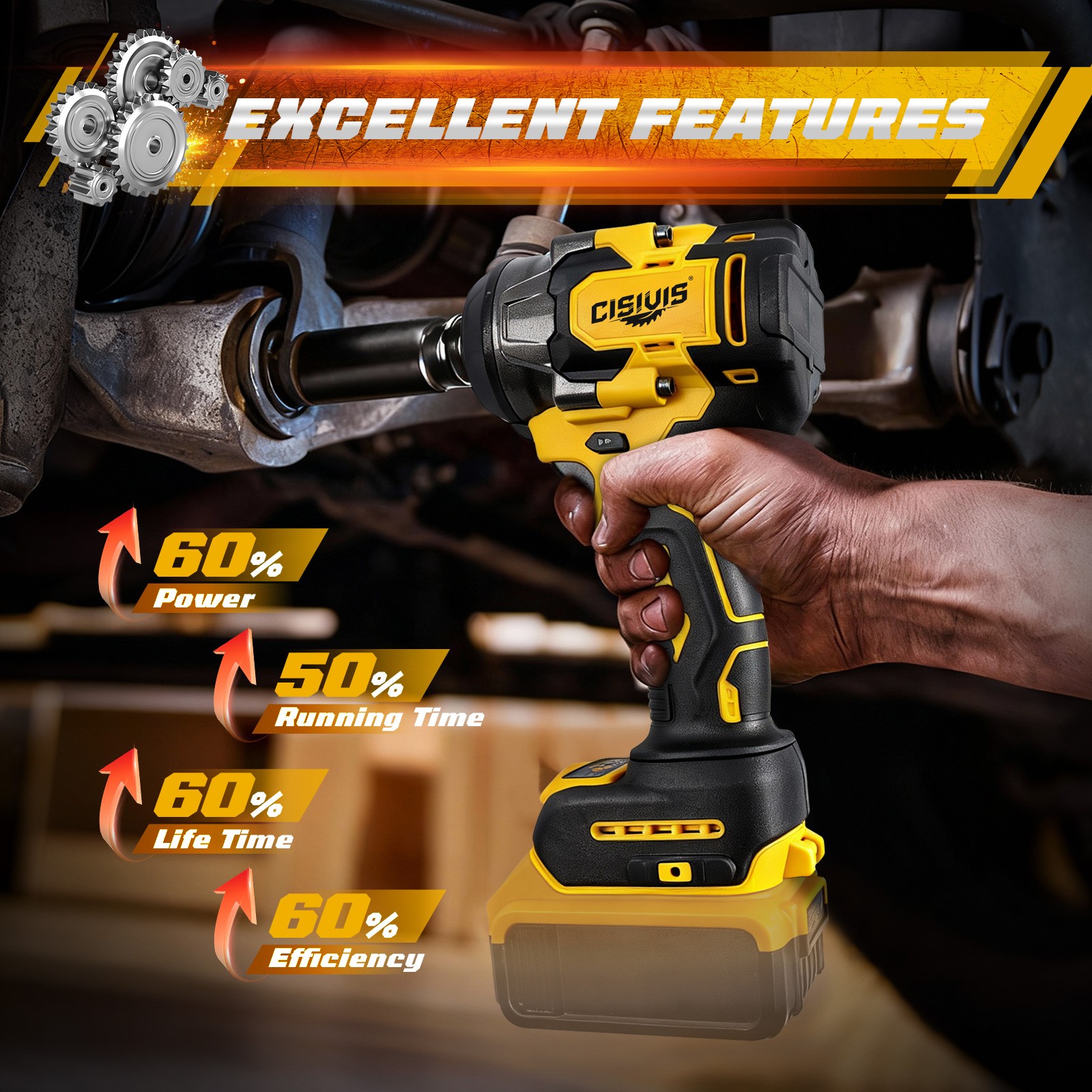 800N/m Brushless Electric Impact Wrench 1/2 Inch For Dewalt 18V 20V Battery