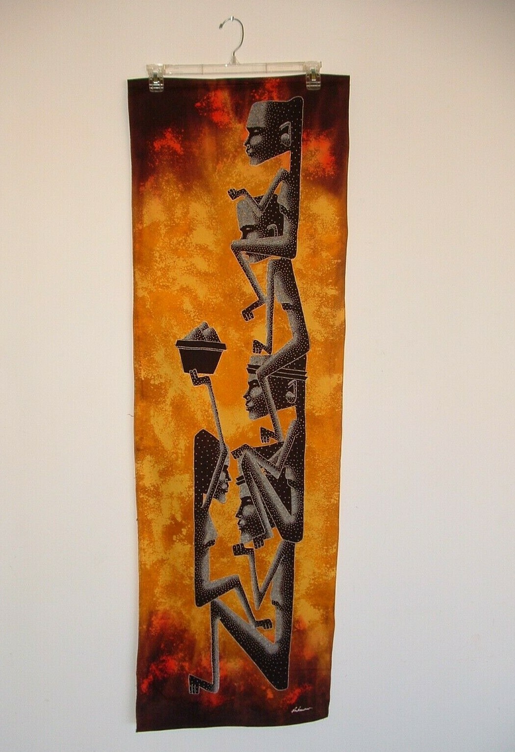 African Style Fabric Wall Hanging, 56″ Long, Lukman, Age Unknown, pre-owned