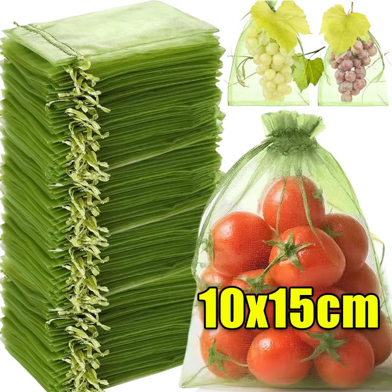 Fruit Protection Bags Green Mesh Fruit Tree Bags Drawstring Garden Netting Cover