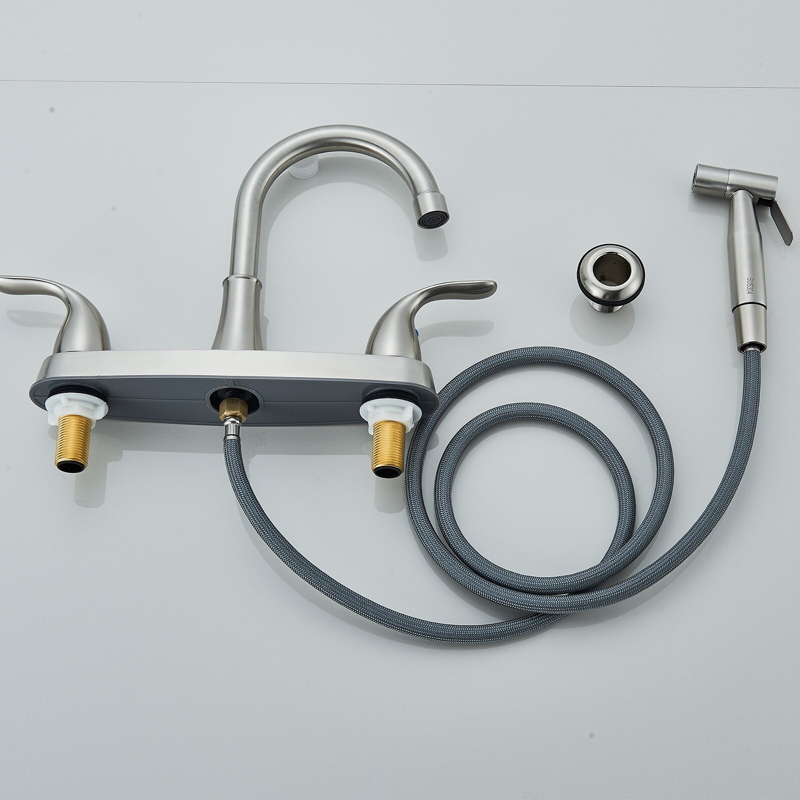 Brushed Nickel Kitchen Faucet 2Handle 4 Hole Sink Mixer Faucet with Side Sprayer