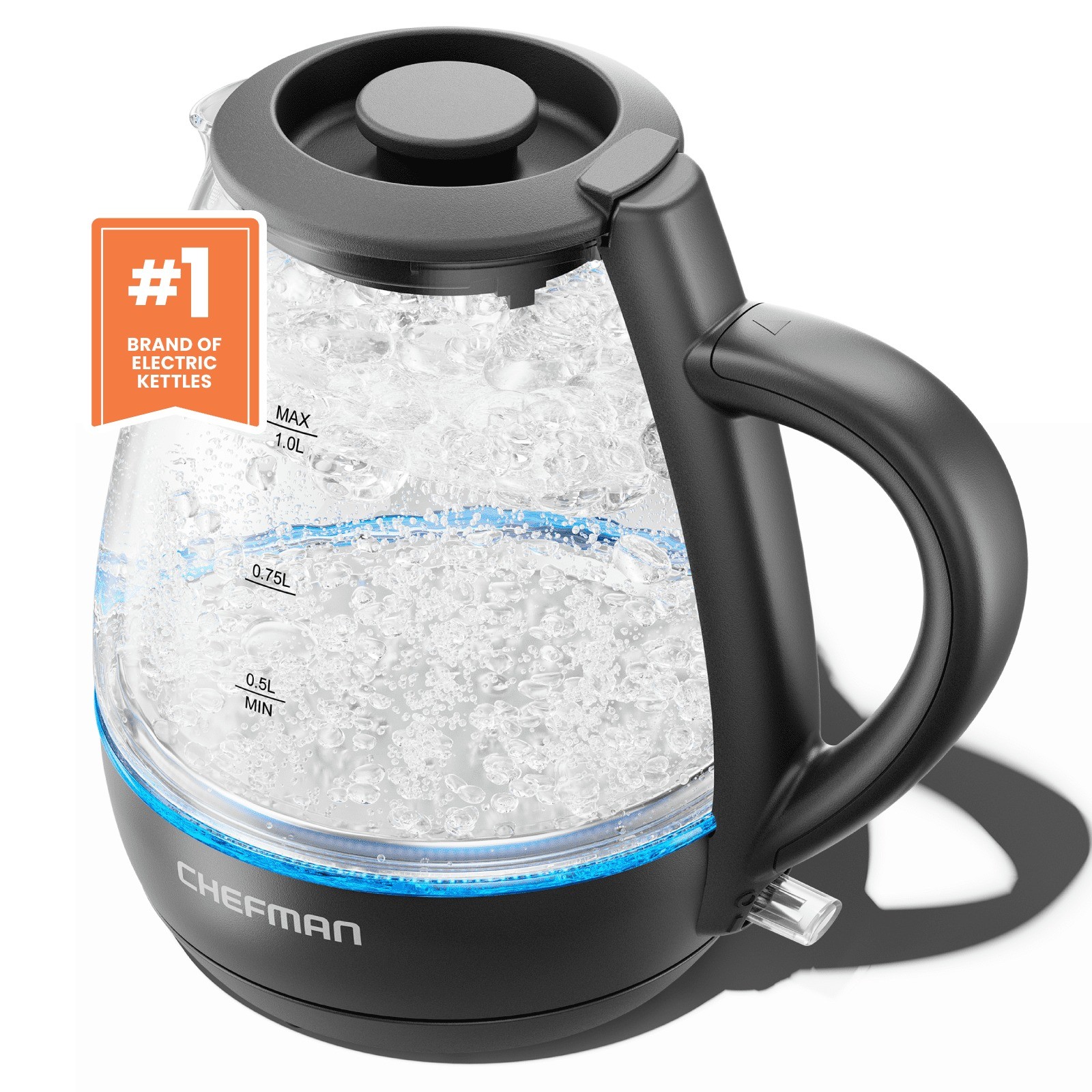 Chefman RJ11-10-GMRL-DS 1L Electric Glass Kettle w/ LED Indicator Light,