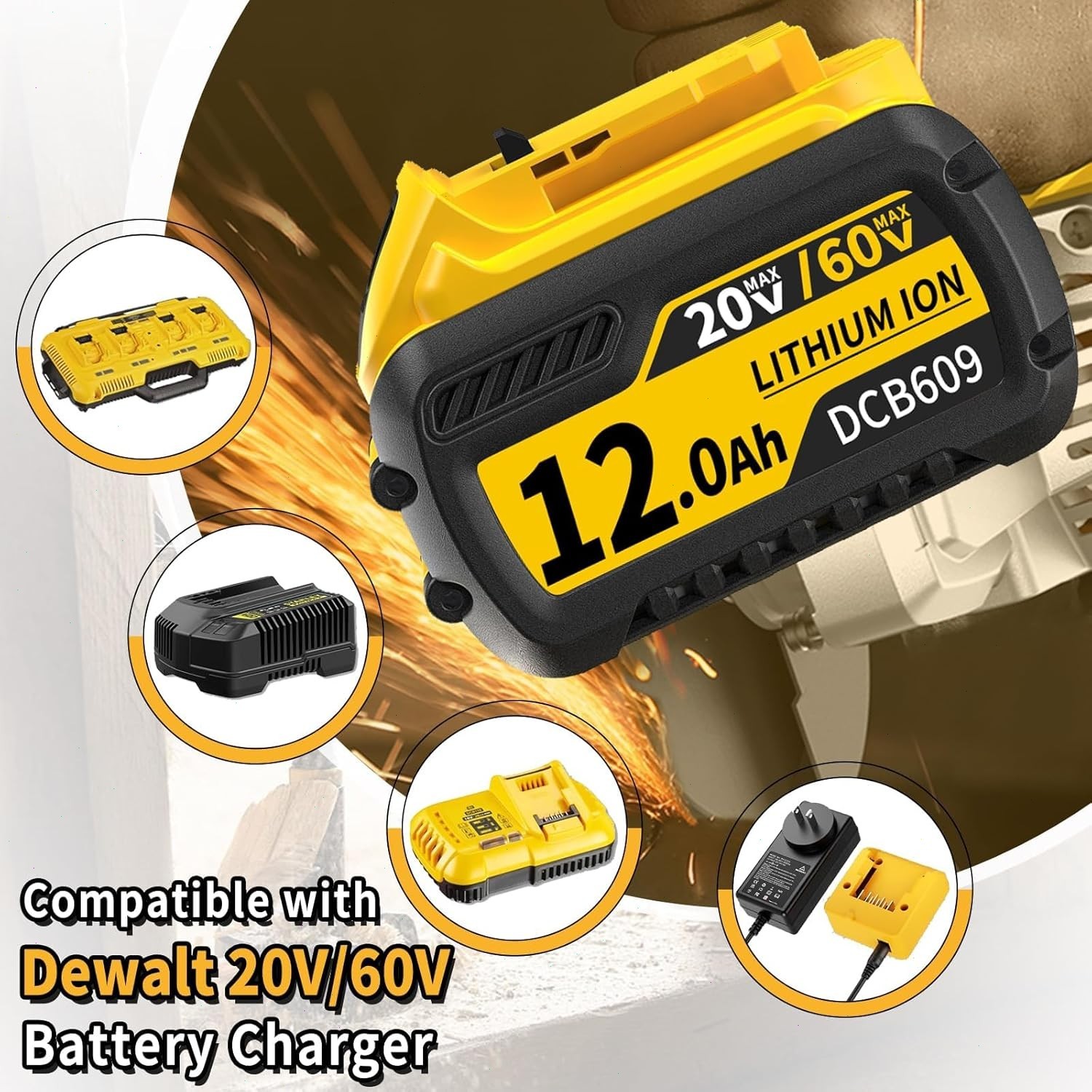For Dewalt DCB609 20V/60V MAX FLEXVOLT 12.0Ah Lithium ion Battery / Dual Charger