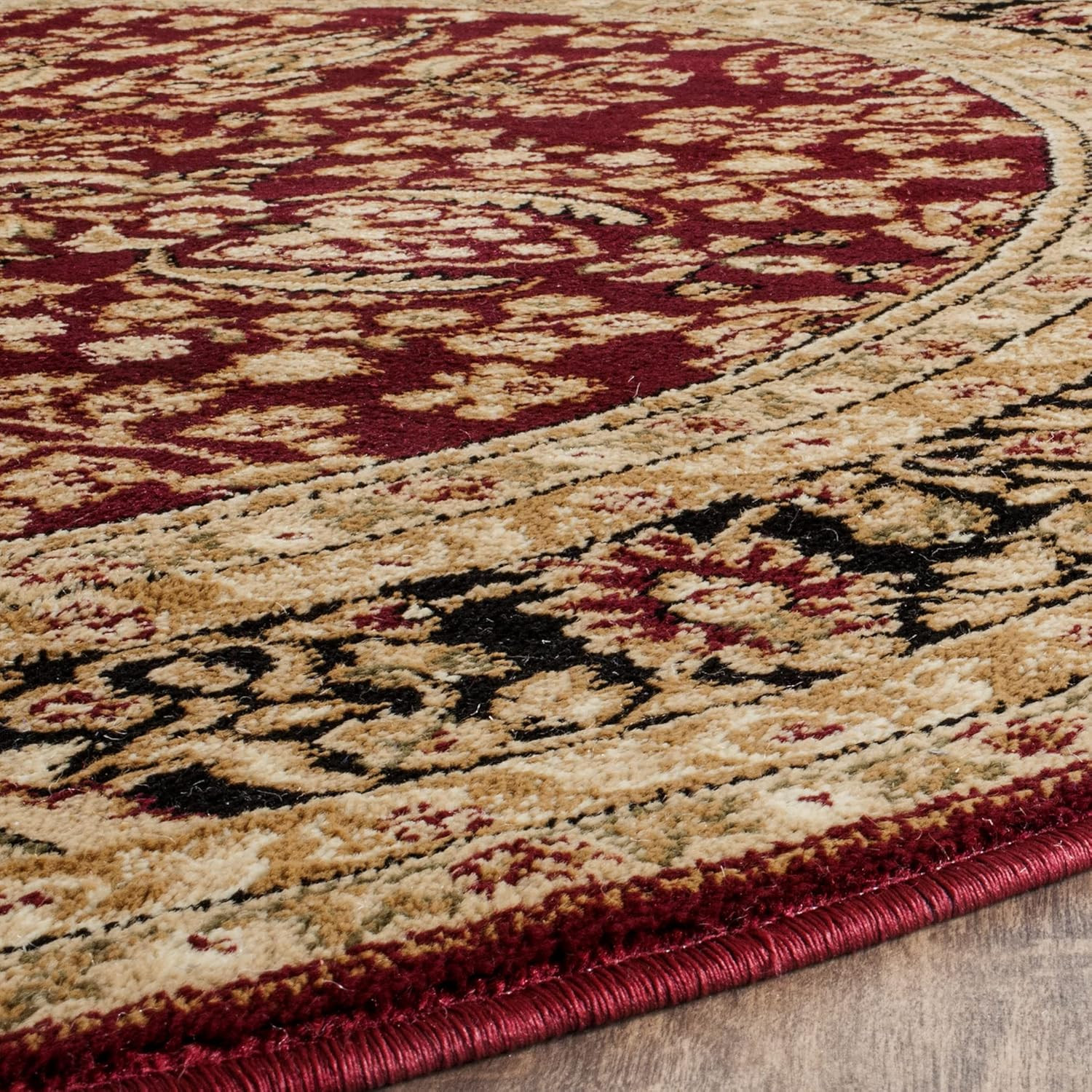 Lyndhurst 10′ Round Area Rug – Red & Black, Traditional, Easy Care, Non-Shedding