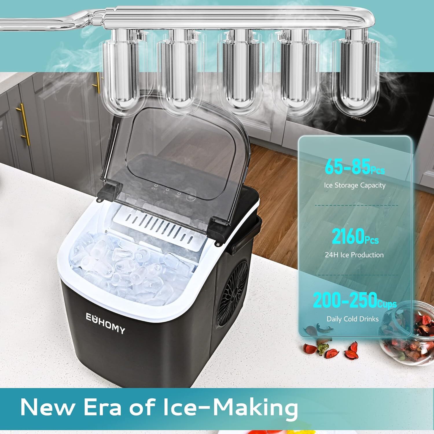 EUHOMY Countertop Ice Maker 26lbs in 24Hrs, 9 Ice Cubes Auto-Cleaning 6 mins