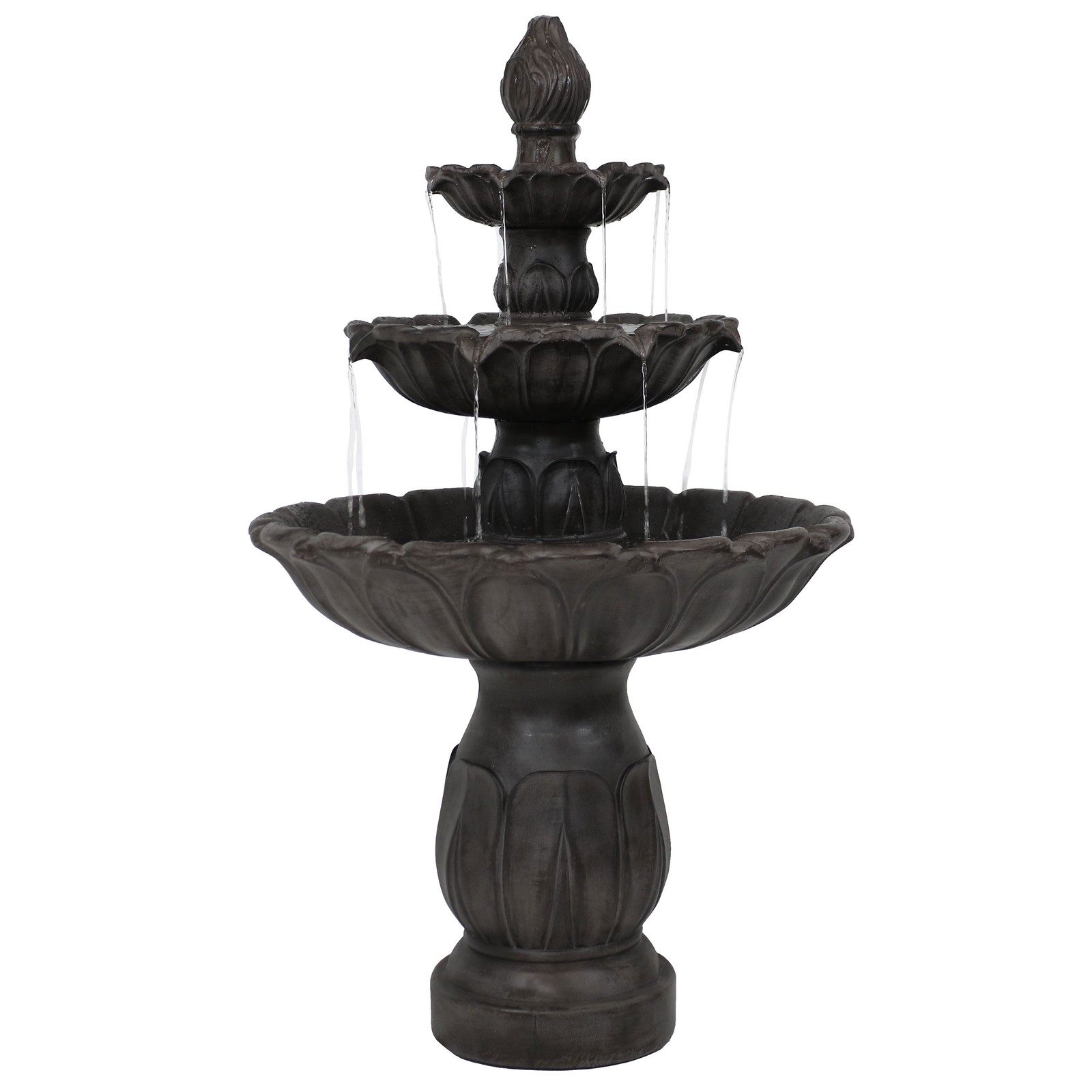 Classic Tulip Polystone Outdoor 3-Tier Fountain – Dark Brown by Sunnydaze