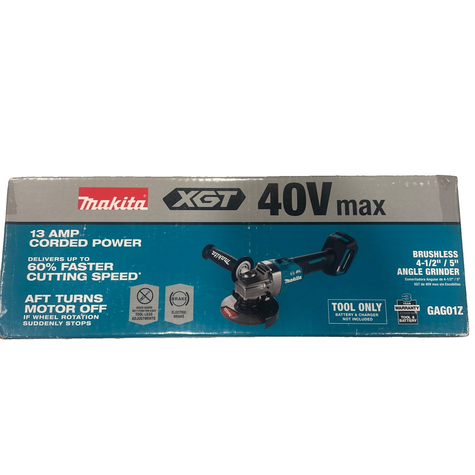 MAKITA GAG01Z XGT 40 MAX 4-1/2/”5″ Cordless Angle Grinder Tool Only NEW IN BOX