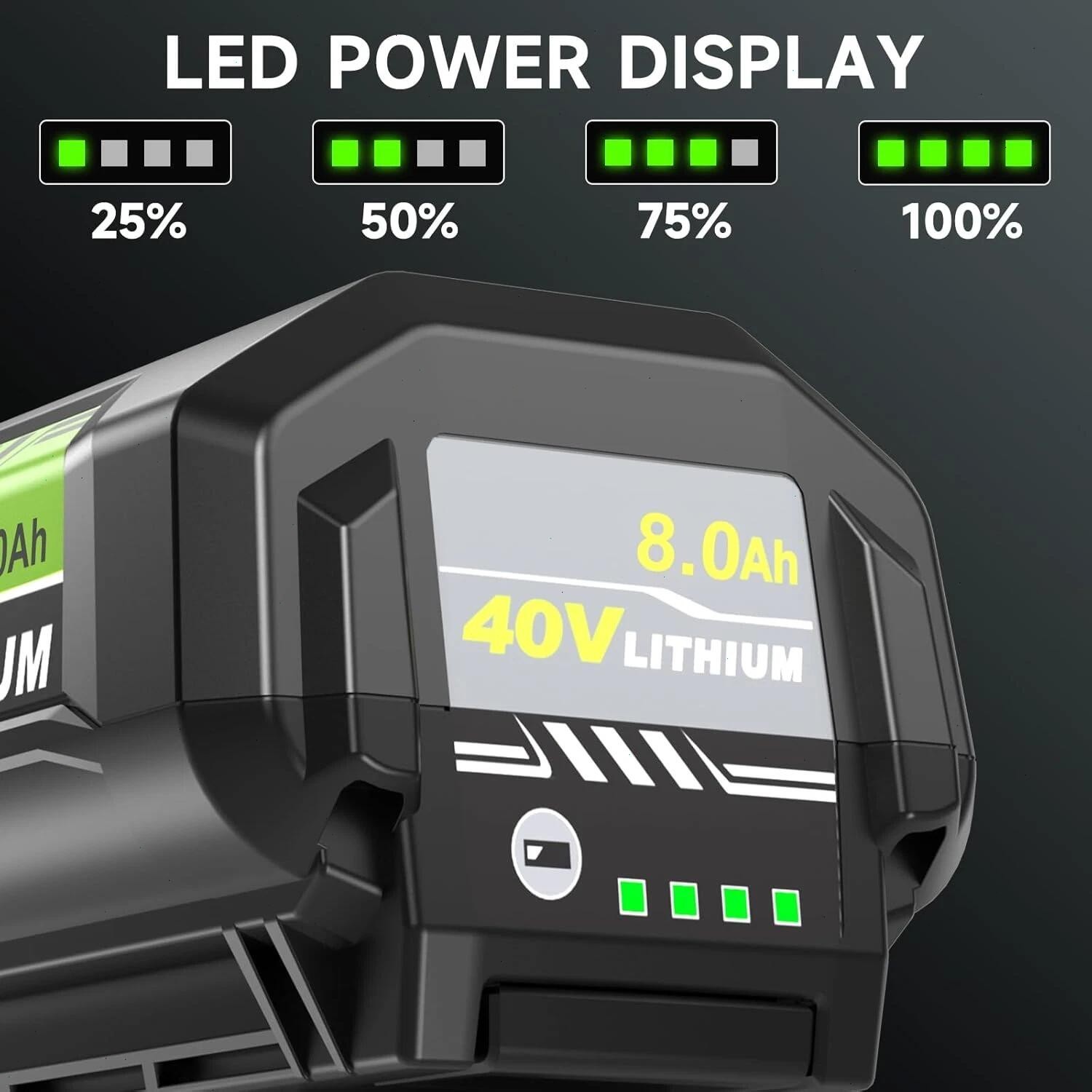 2PACK 40 Volt 8.0Ah Battery for Ryobi 40V Lithium-ion OP40602 Battery with LED