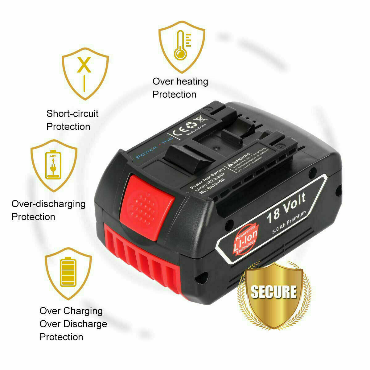 2PACK 18V Battery For Bosch 18 VOLT 5.0AH Li-ion BAT609 BAT610G BAT618 24618-01