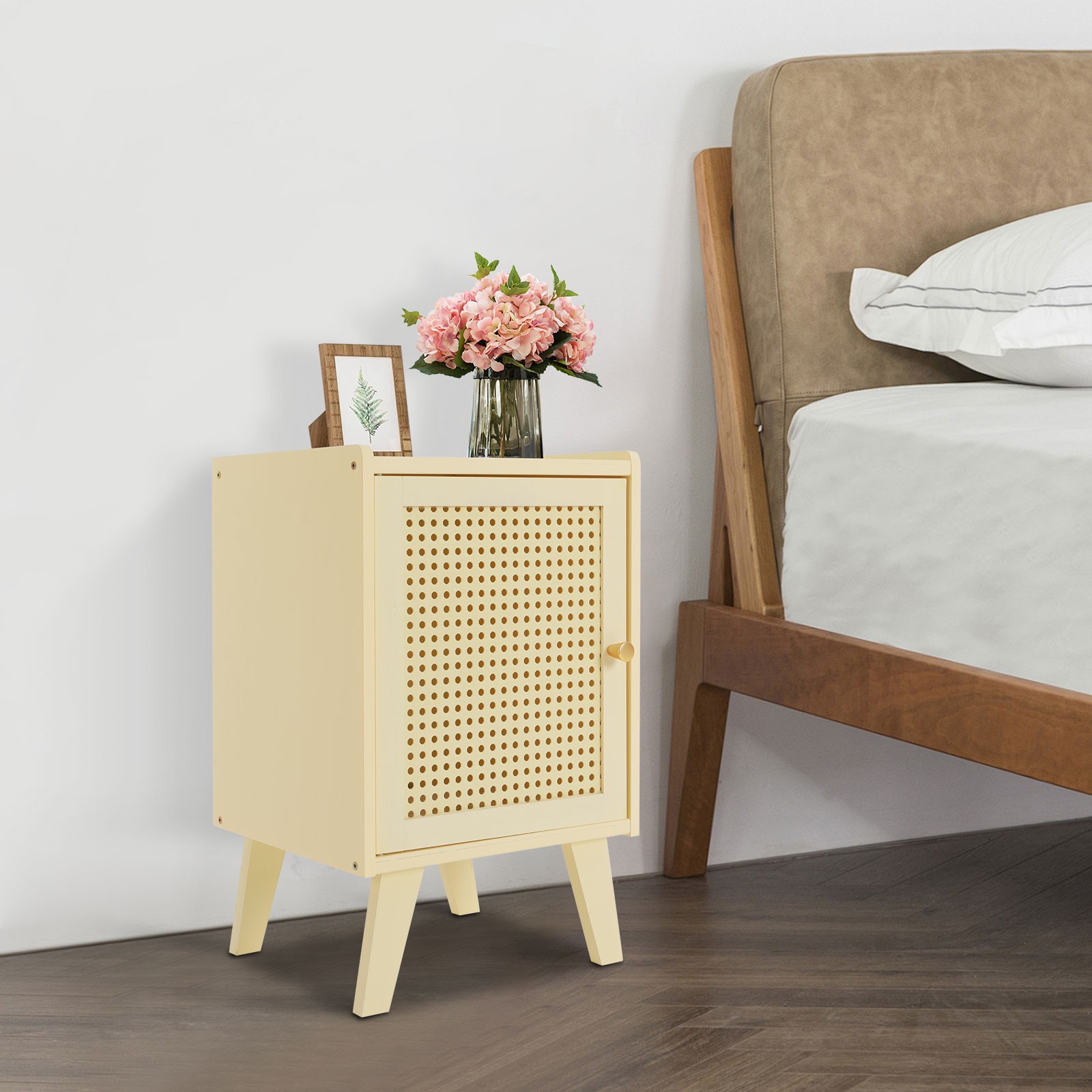 Bamboo Bedside Table End Table Storage Modern Bedside Table 12.2×11.81×20.07 in