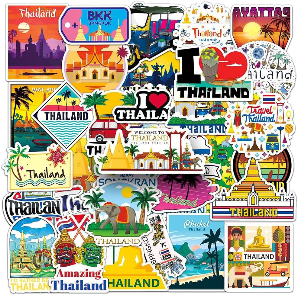 50Pcs Thailand Travel Stickers|Sawatdee Ka Waterproof Vinyl Decals for Water Bot