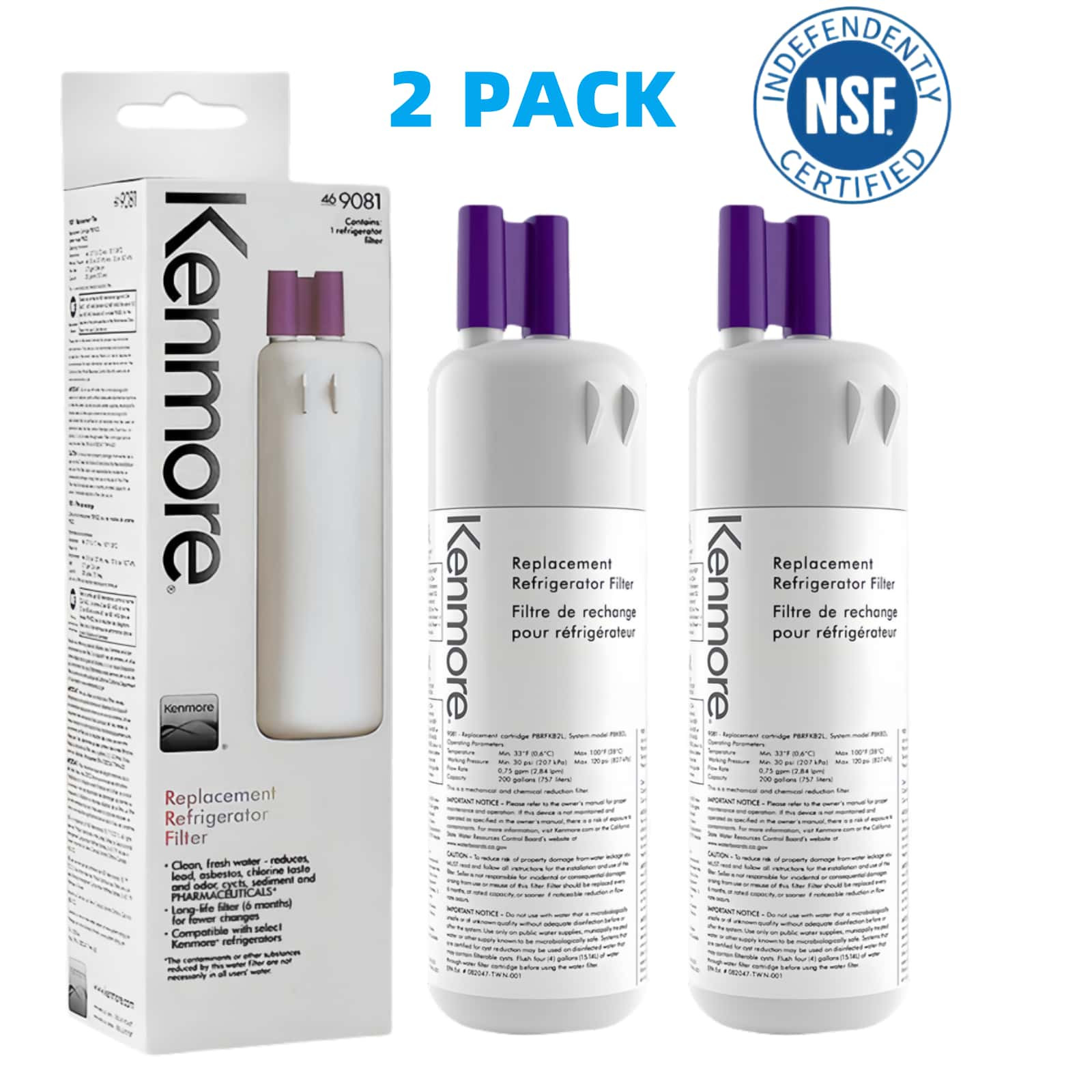 (2 Pack) 9081 Kenmore 469081 46-9930 Refrigerator & Water Filter US Stock NEW