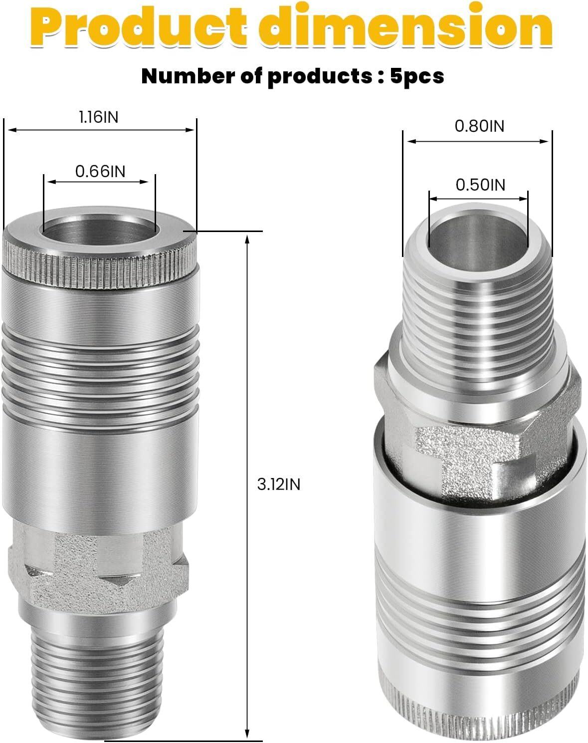 5-Pack S-1816 1/2″ MNPT G Style Couplers for Applications Requiring Over 60 SCFM