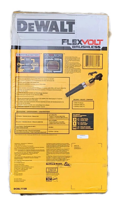 DEWALT DCBL772B FLEXVOLT 60V MAX 125-MPH Li-Ion Cordless Axial Blower TOOL ONLY