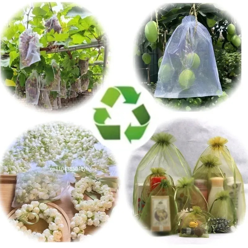 Reusable Fruit Protection Mesh Bags Drawstring Insect Pest Cover