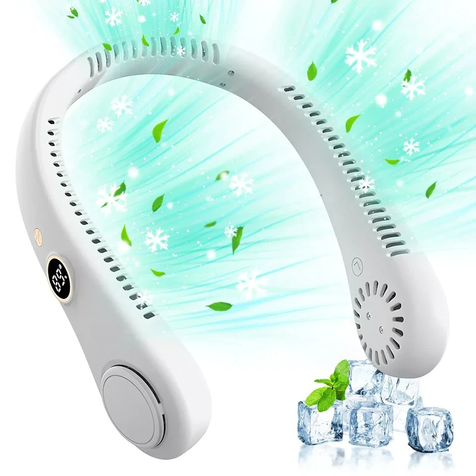 Portable USB Rechargeable Neckband Lazy Neck Hanging Dual Cooling Mini Fan USA
