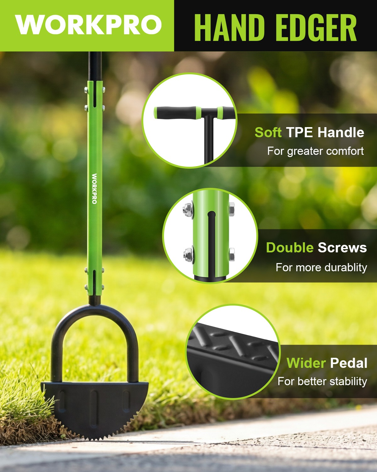 WORKPRO 40 inch Edger Lawn Tool Heavy Duty Lawn Half Moon Steel Blade Saw Tooth