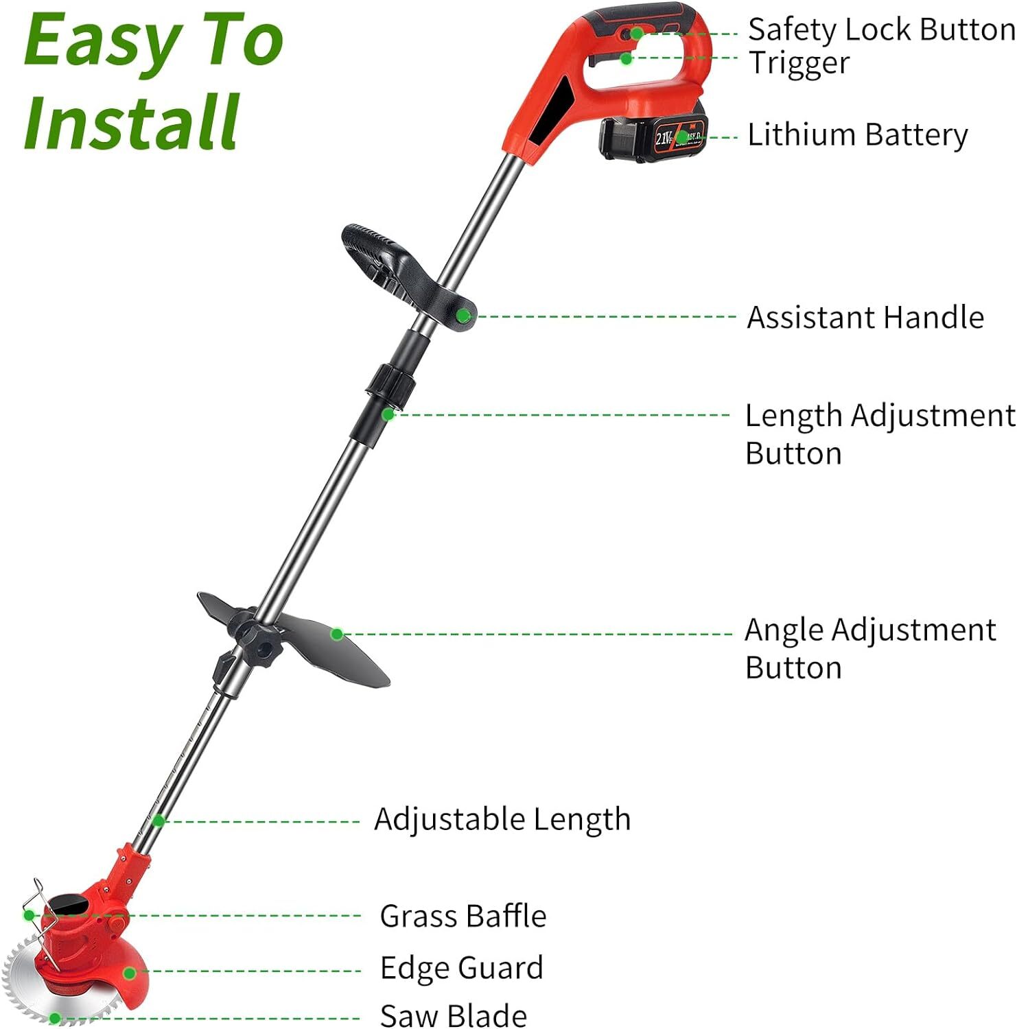 Electric Cordless Grass String Trimmer Lawn Edger Weed Wacker Cutter + 2 Battery
