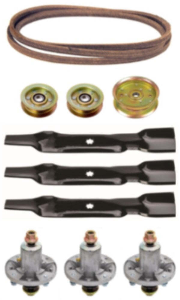 John Deere X167 100 Series 48″ Mower Deck Parts Rebuild Kit Spindles Blades Belt