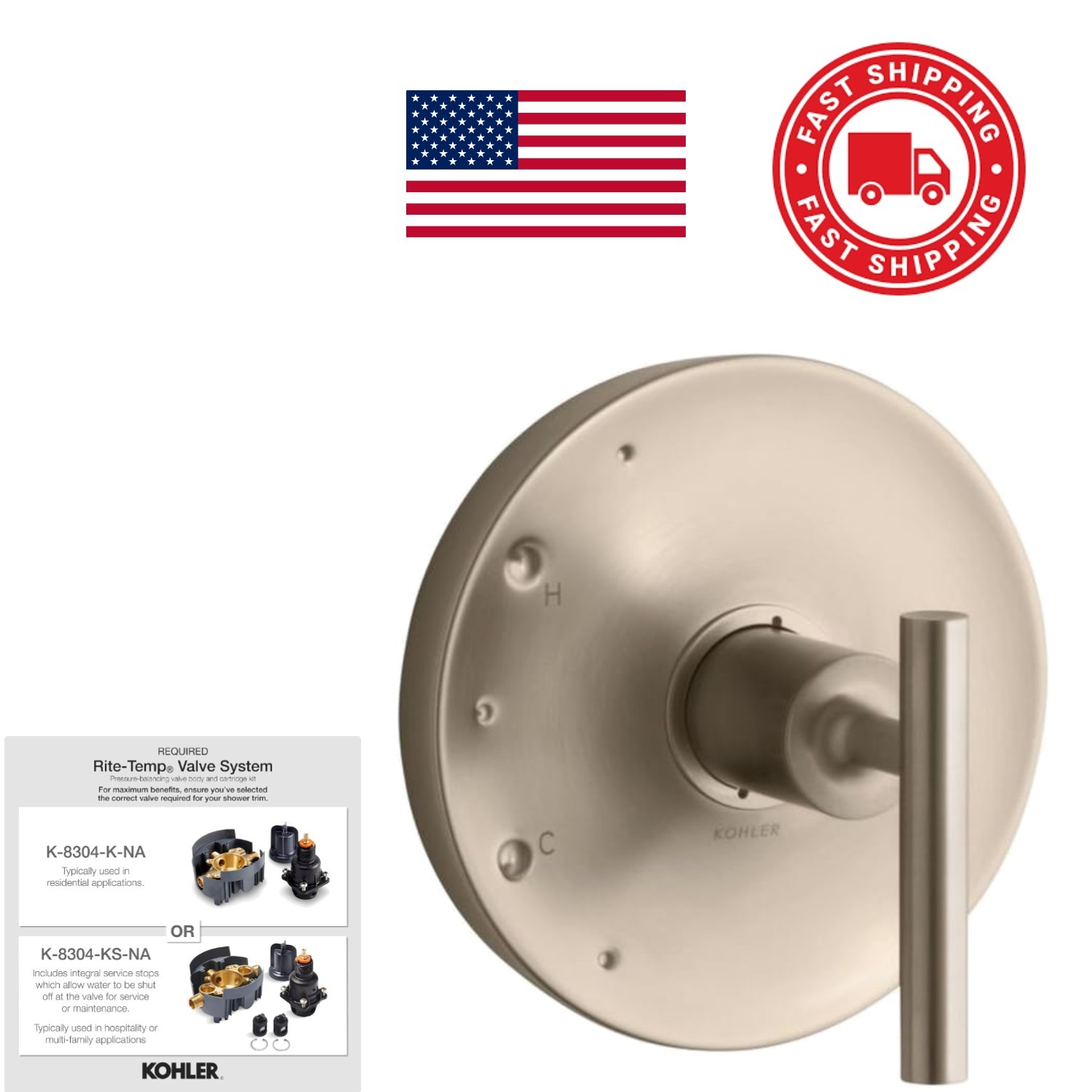 Cartridge Valve Trim with Lever Handle Bronze for Shower with Anti Scald Feature