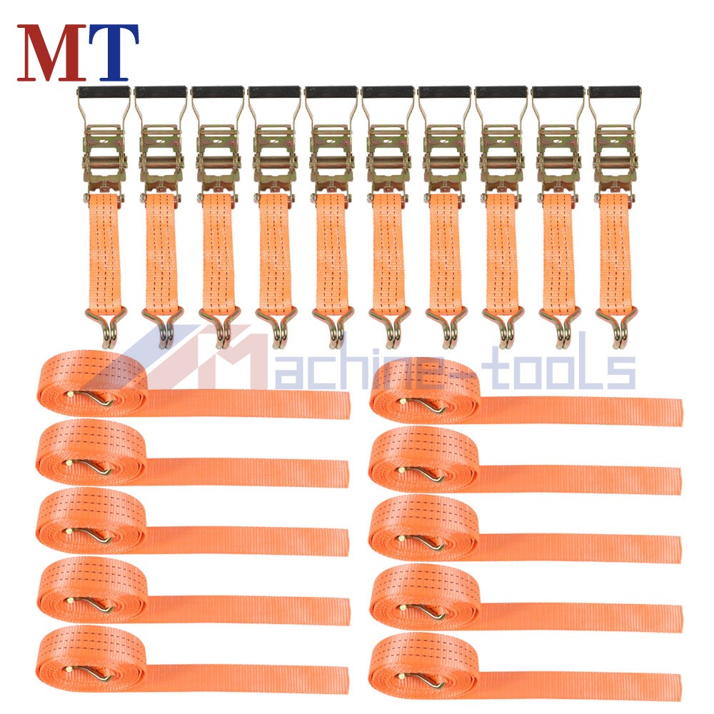 10 Pack 1.5 In x 15 Ft Ratchet Straps With J Hook 4000-lbs Heavy Duty Tie Downs