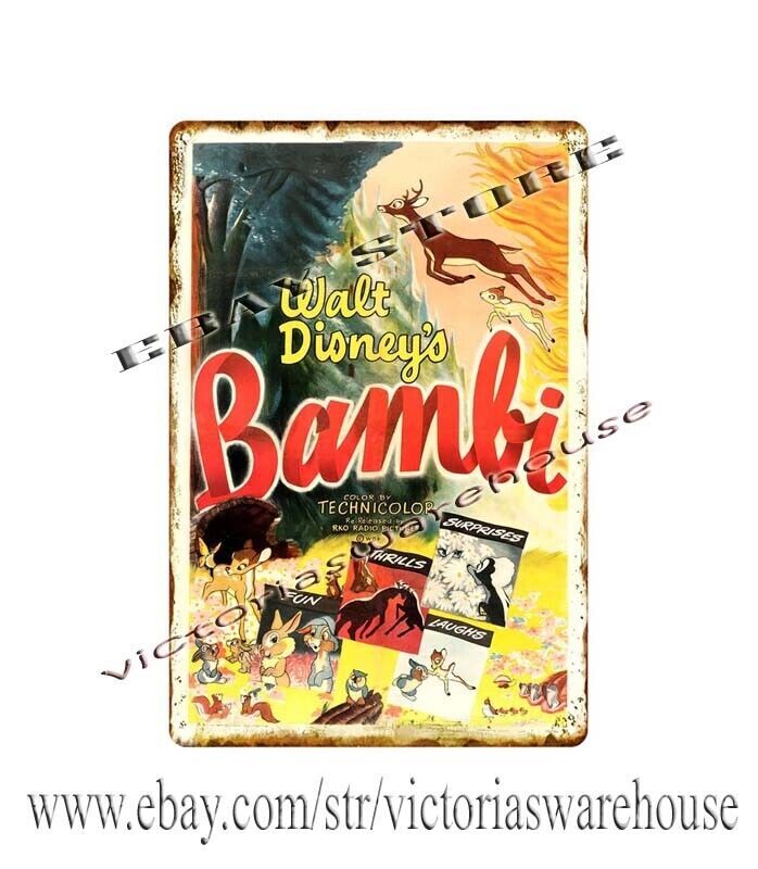 dining room auto garage decor ideas 1942 BAMBI MOVIE POSTER metal tin sign
