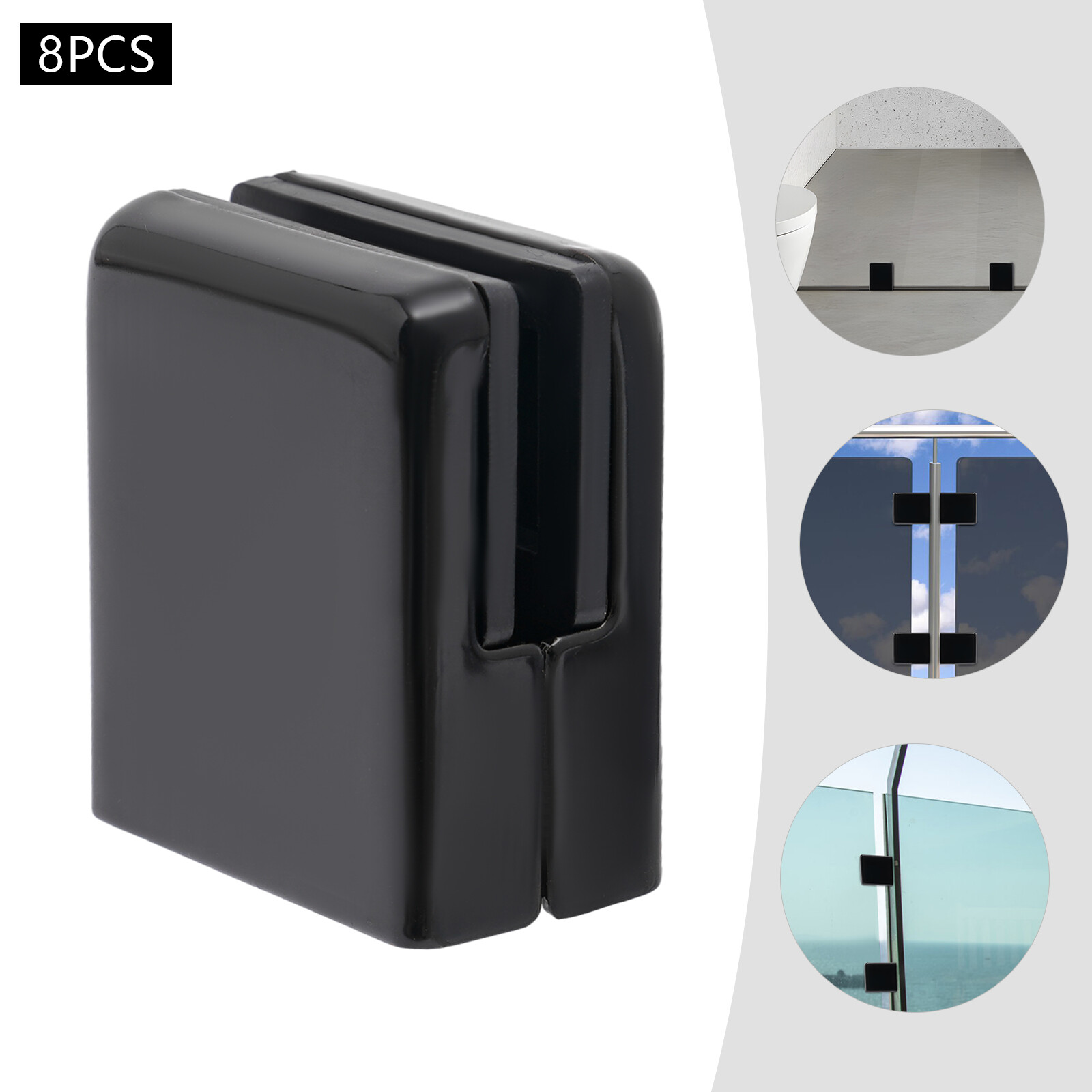 8PCS Stainless Steel Glass Clamp Clip 8-10mm Adjustable Glass Clamp Black